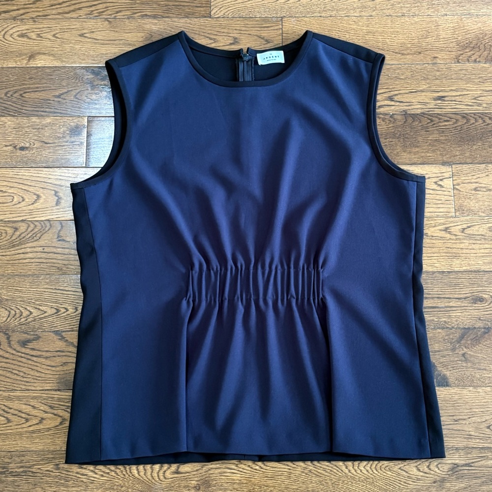 Argent Women's Sleeveless Navy Blue Blouse With Ruched Front Cinch Waist Size 14